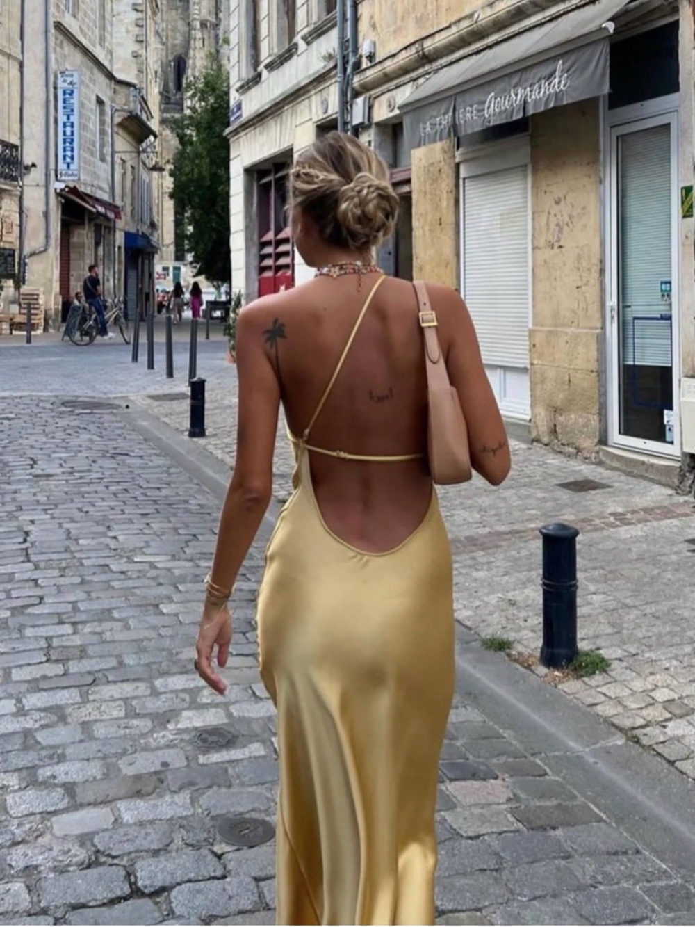 Commense Satin Backless Maxi Dress in Butter Yellow